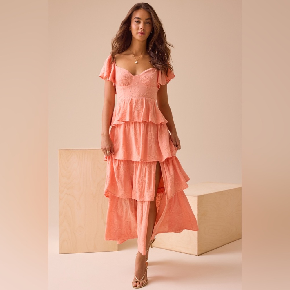 Altar’d State Peach Multi Layered Maxi Dress